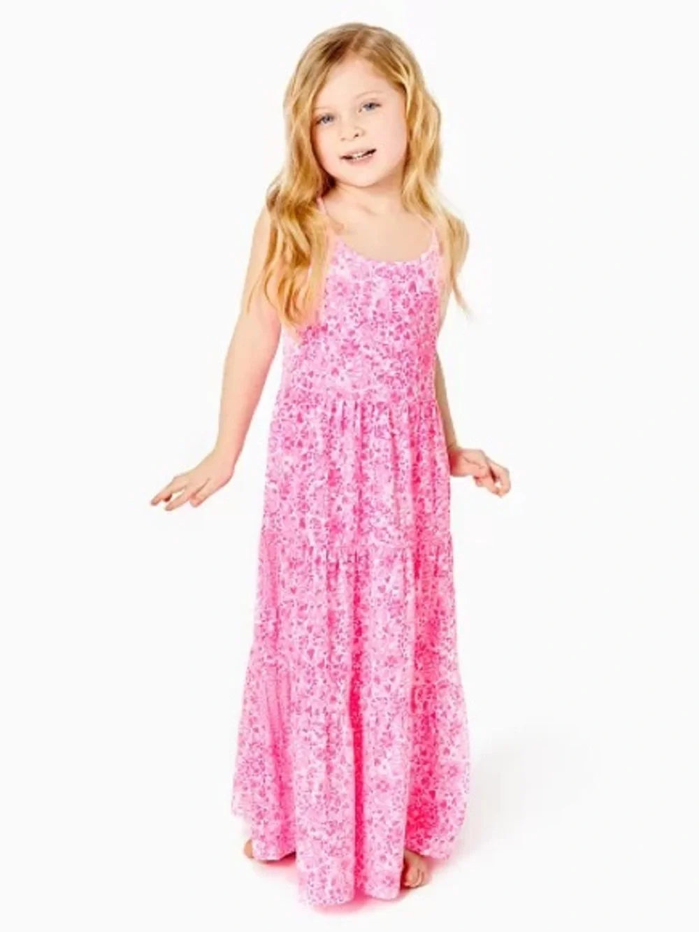Lilly Pulitzer Bright Pink Floral Harleigh Tiered Maxi Dress Large 8-10
